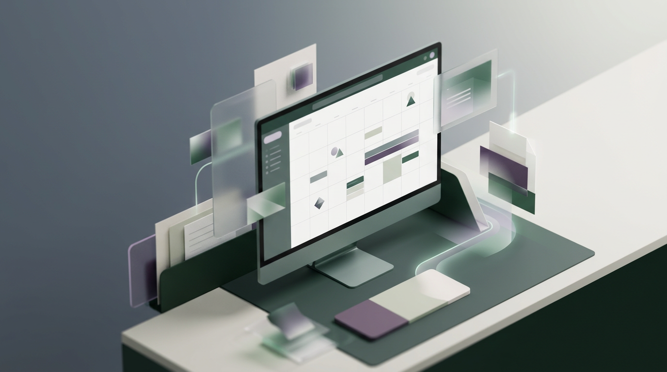 Modern desktop with AI driven content calendar