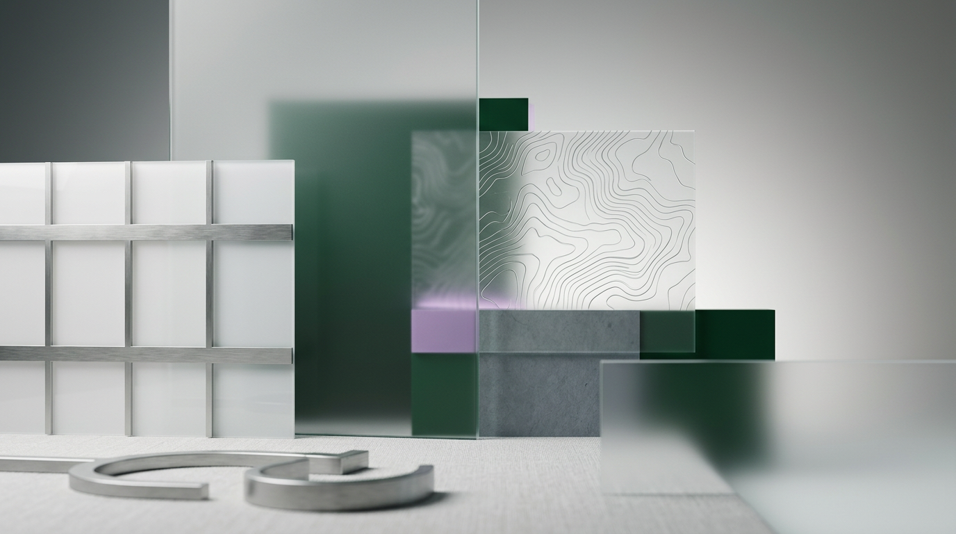 Abstract digital canvas with layered glass panels