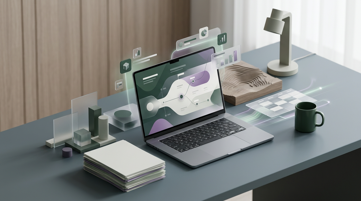 Laptop screen showing a customer journey map with AI elements