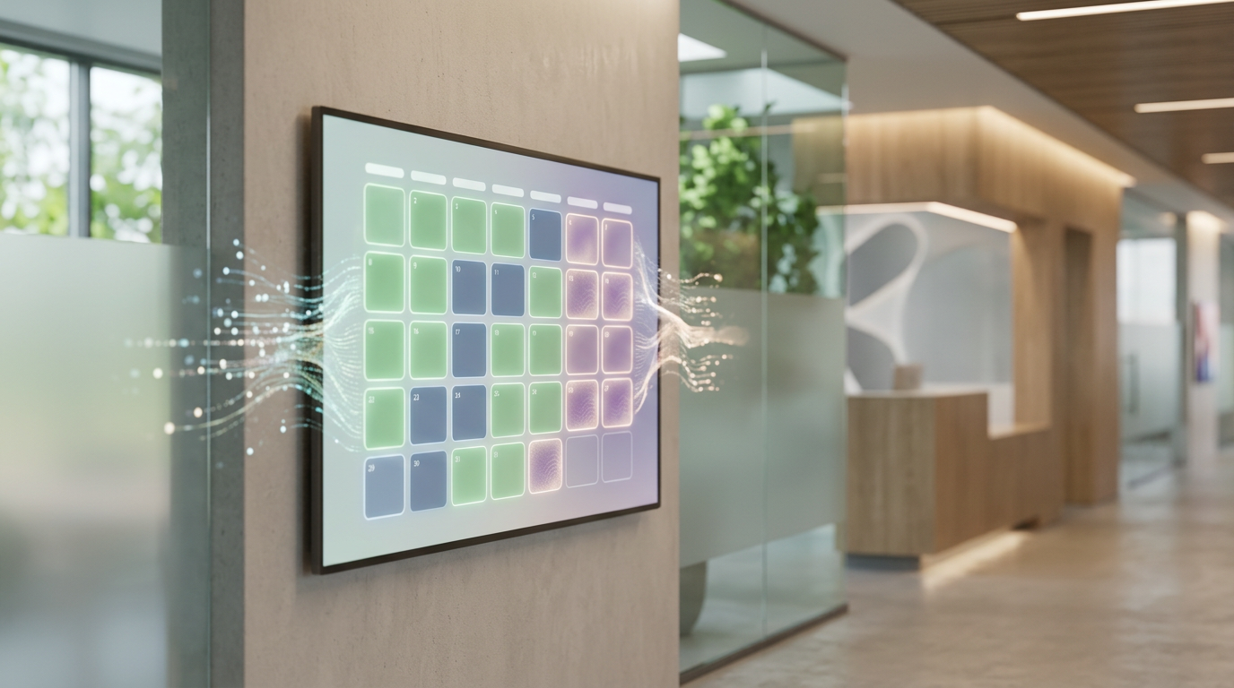 Abstract digital display showing predicted staffing levels.