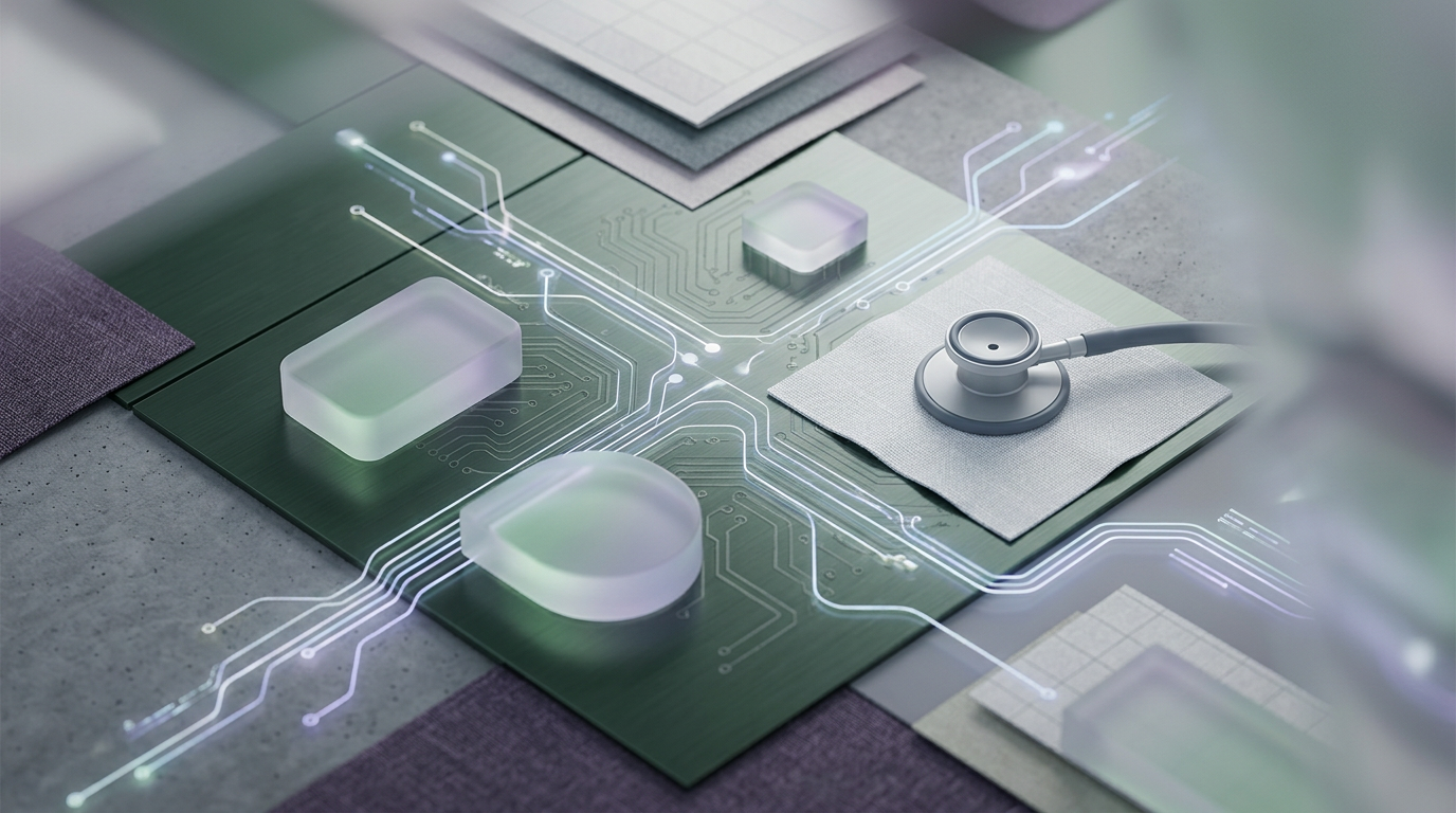 Abstract circuit board patterns with glowing lines representing data flow for AI workflow organisation