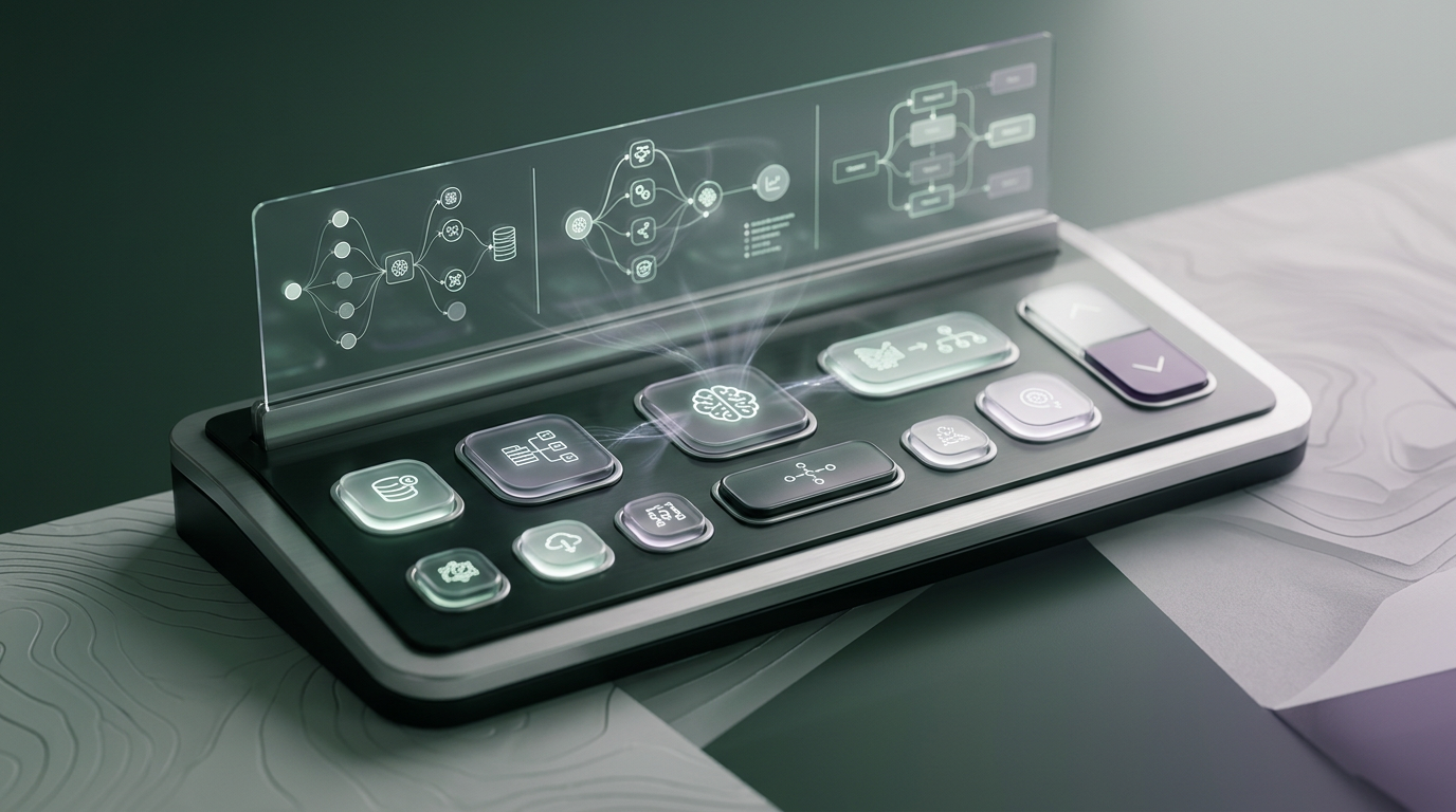 Futuristic AI control panel for workflow management