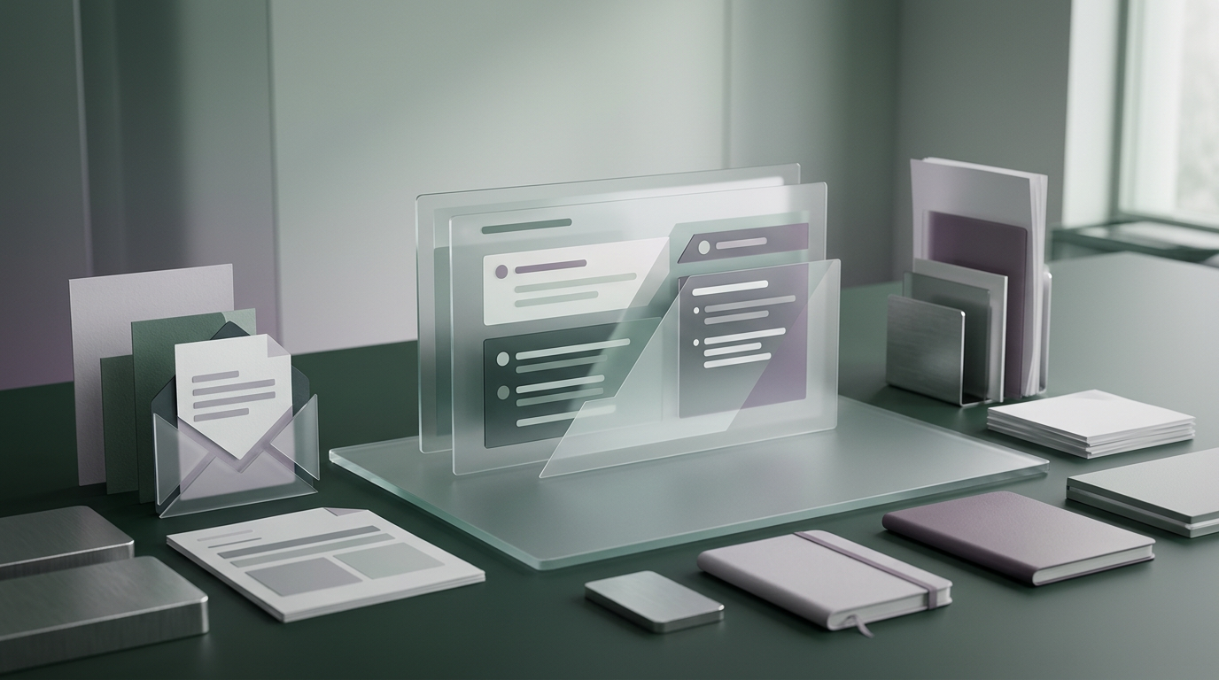 Digital screen displaying a meeting summary and follow up email drafts