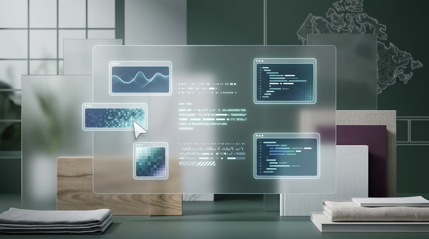 Abstract representation of AI generating text from prompts