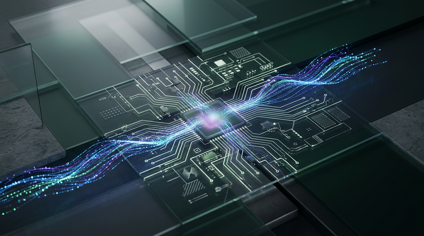 Abstract circuit board with data streams