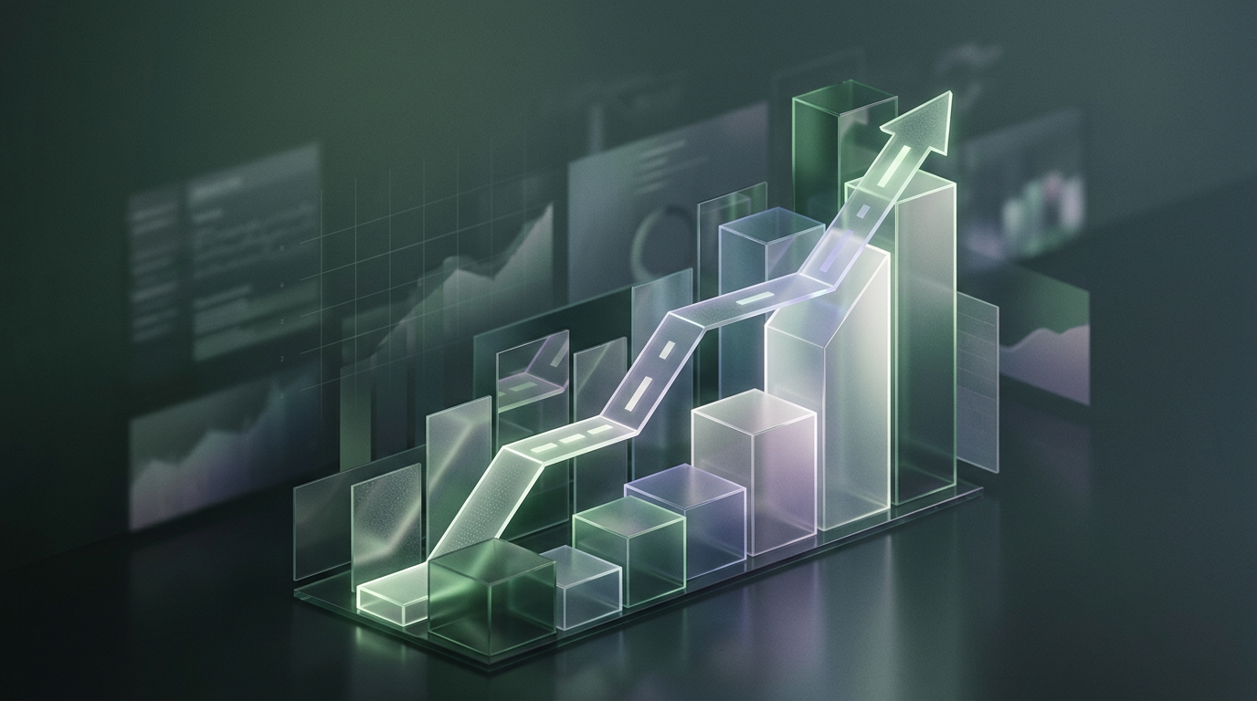 Isometric growth chart with glowing glass panels