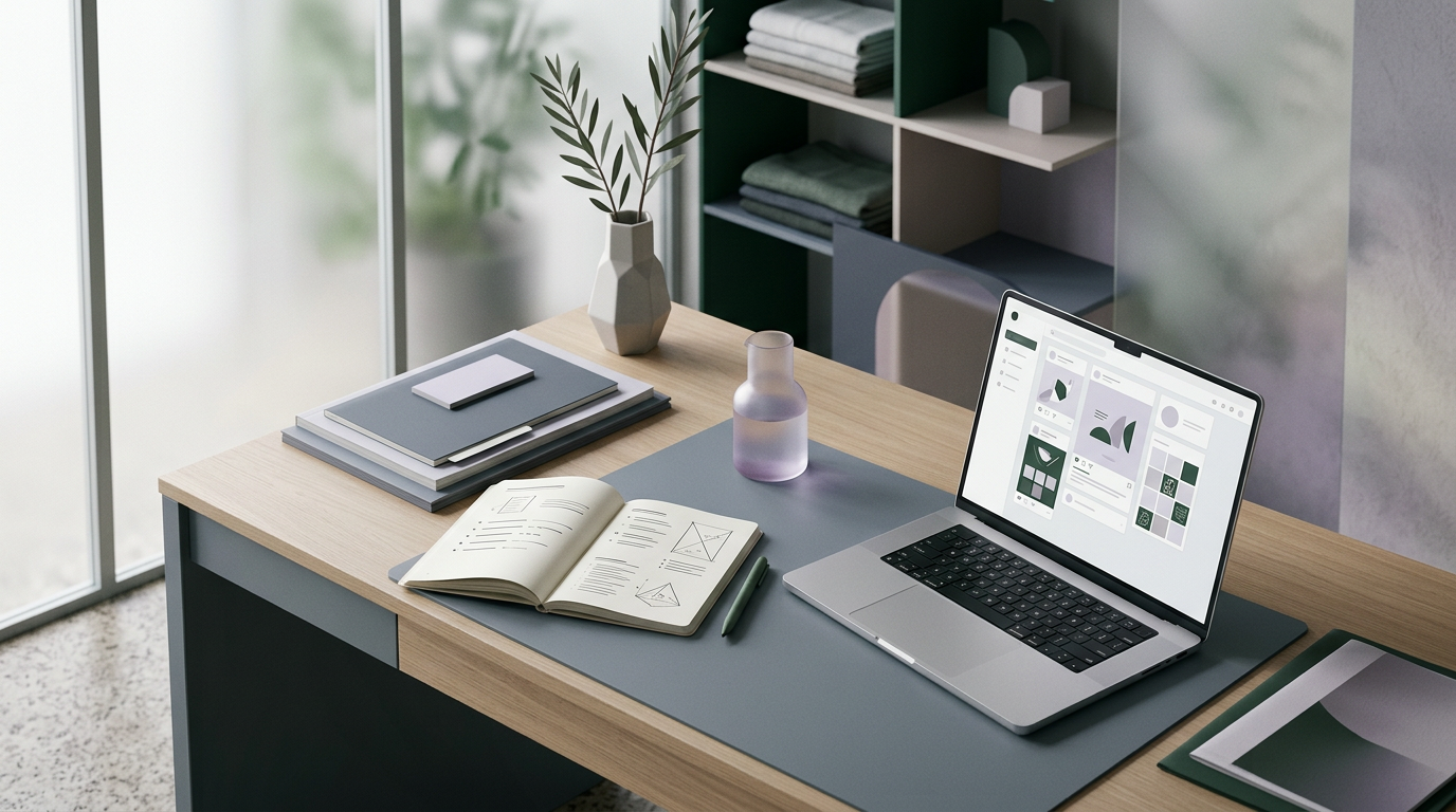 A laptop on a desk showing a social media feed, symbolizing AI assisted content creation.