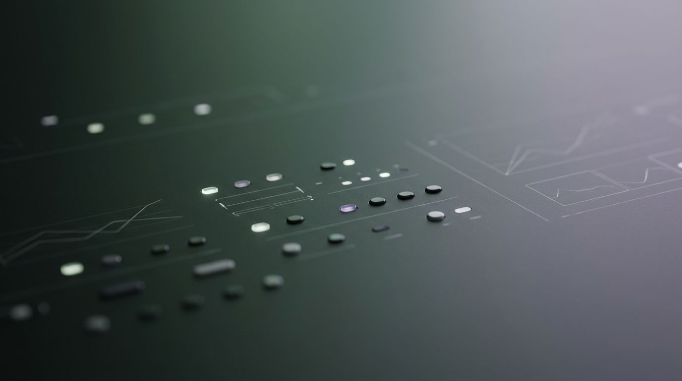 Futuristic control board with glowing nodes and structured data indicators